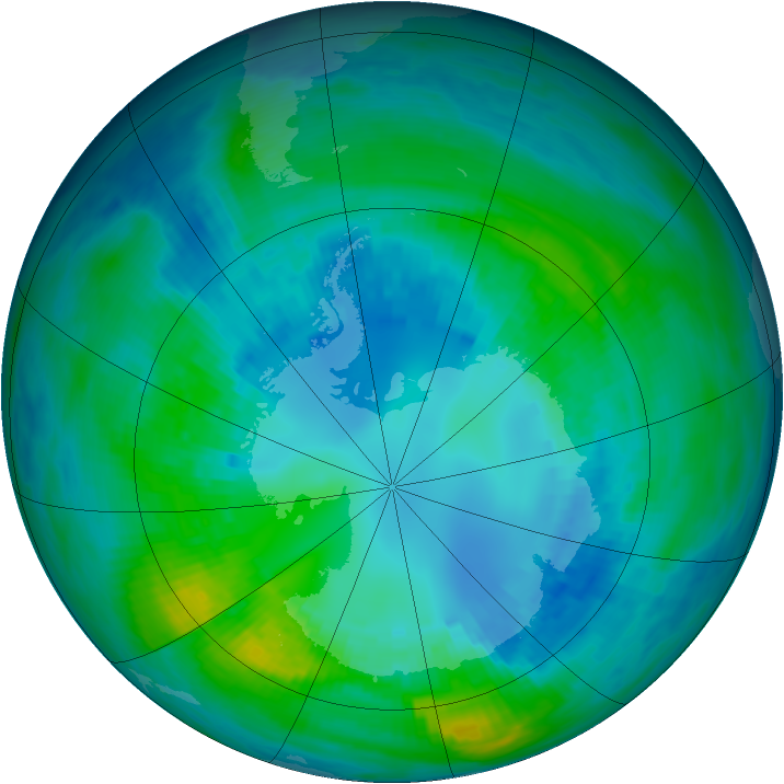 Antarctic ozone map for 18 April 1992